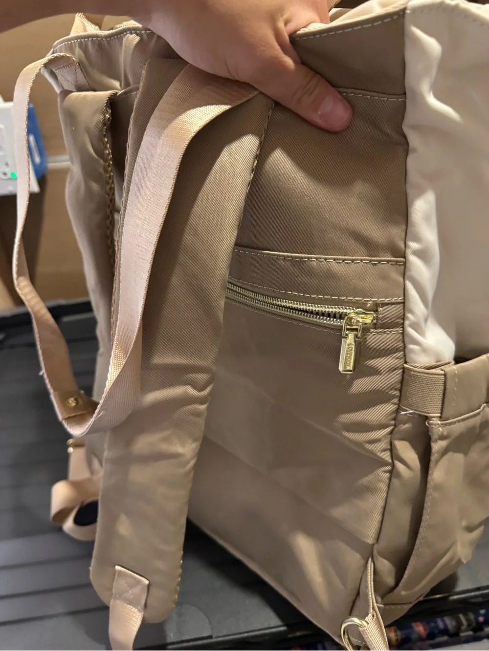 Beige & Tan Men's Tote Backpack